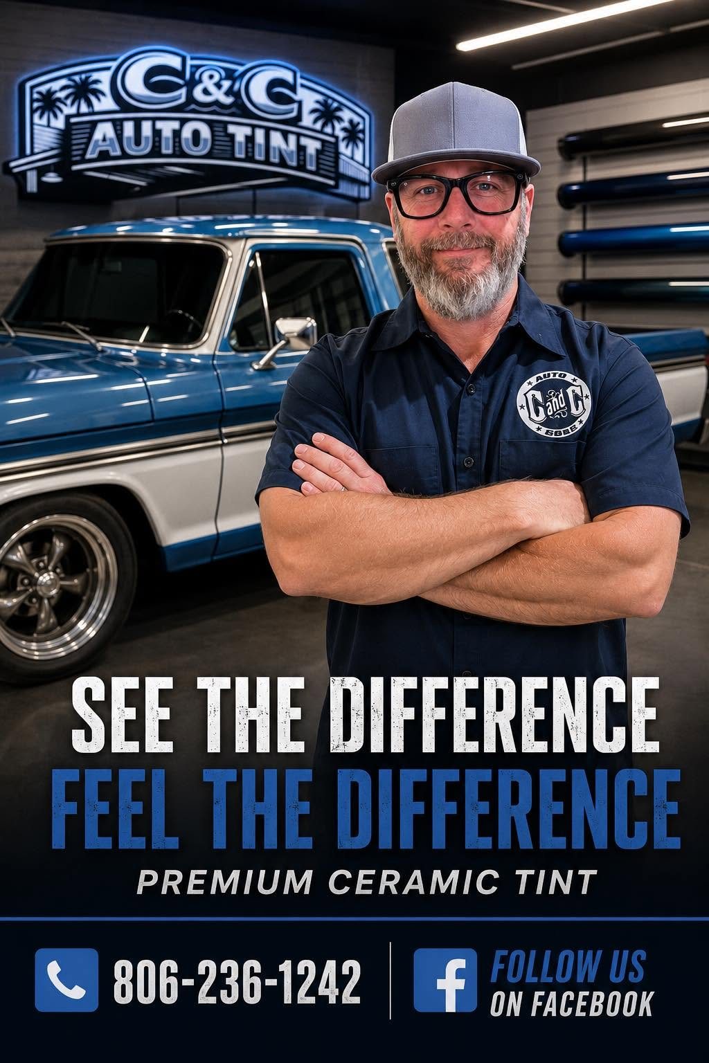C&C Auto Tint owner in the shop
